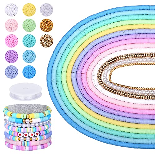AceFun 3750PCS Clay Beads for Bracelets Making Polymer Clay Beads Kit with Pearl Beads Spacer Beads, Disc Heishi Beads Set for Jewelry Making Necklace