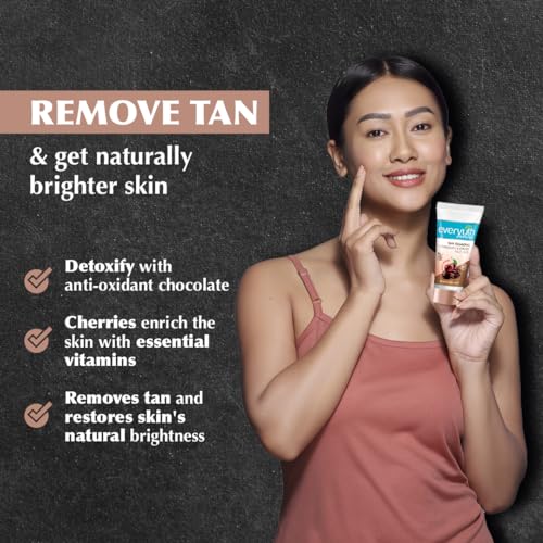 Image of Everyuth Naturals D-Tan Choco Cherry Face Scrub & Face Pack Combo, Deep Cleansing & Tan Removal, Suitable for All Skin Types, 100g Each (Pack of 2)