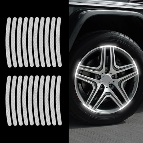 Image of 20PCS Reflective Car Wheel Decorative Stripe Stickers, Reflective Car Decal, Anti-Scratch Reflective Rim Stickers, Night Safety Warning Car Stickers Universal for Vehicles Motorcycles (White)