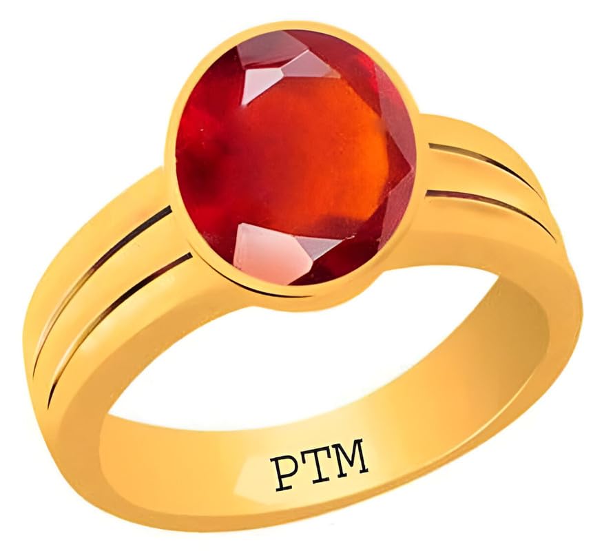 PTM Panchdhatu (5 metals) Hessonite (Gomed) 3.25 to 10.25 Ratti or 3.00 to 9.50 carat Astrological Gemstone 22K Gold Plated Ring for Men & Women