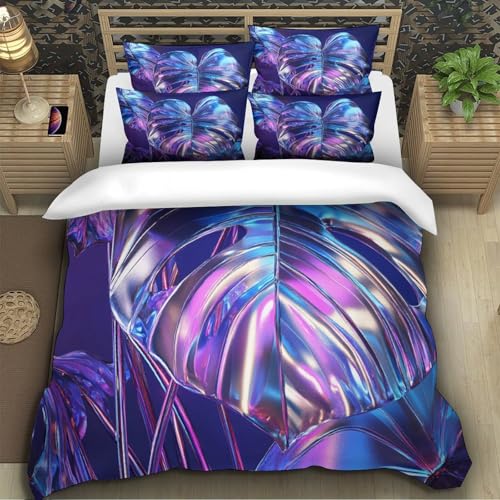 Parure de lit microfibre résistante imprimé 3D art de feuilles - 5