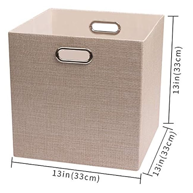 Posprica Storage Cube Basket Bins,13¡Á13 Foldable Storage Boxes for Closet Organizer Shelf Cabinet Bookcase,Thick Fabric Drawer,Set of 4, Beige
