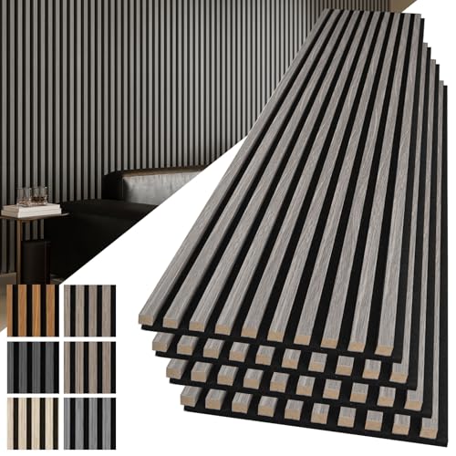 Image of Art3d 3D Fluted Soundproof Wood Textured Slat Wall Panel, 4-Pack, Smoky Oak