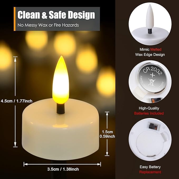 LED Tea Lights,6H Timer, Flickering Flameless Electric Tea Candles, 3D Wick Realistic Votive Led Candles for Festival Decoration, 12PCS Battery Operated LED Tea Light