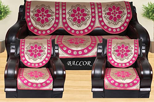 Image of Cotton 6 PCs Design DECAN Sofa Cover Set of 5 Seater(3+1+1)-Pink