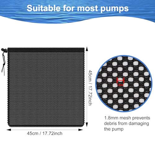 2 Stück Pumpenfilter-Netzbeutel, 45 x 45 CM Pumpennetzbeutel, Teichpumpe Filterbeutel, Filterbeutel Aquarium,Filtertasche mit Kordelzug, Pumpen-Barriere Tasche, für Wasserteichfilter im Freien