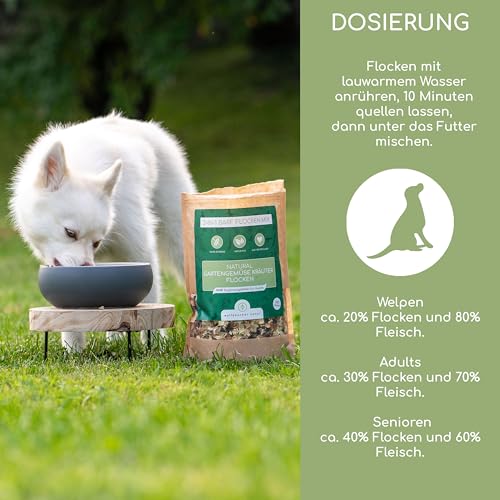 Barf Flocken Mix für Hunde – 100% Natürliche Gartengemüse und Kräuter, Getreidefrei, Unterstützt Verdauung und Gesundheit, 500g