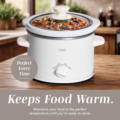 Image of COOK WITH COLOR 2QT Mini Electric Round Slow Cooker - Adjustable Settings, Removable Stoneware Pot, Tempered Glass Lid, Dishwasher Safe, Cool-Touch Side Handles, Cream