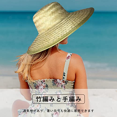 帽子 麦わら帽子 竹編み 手織り つば広 作業用帽子 日よけ サンハット UVカット 紫外線防止 麦藁帽子 農作業 釣り帽 踊り用 おしゃれ キャップ 畑作業 雑草取り 稲刈り 男女兼用 アウトドア 2枚目