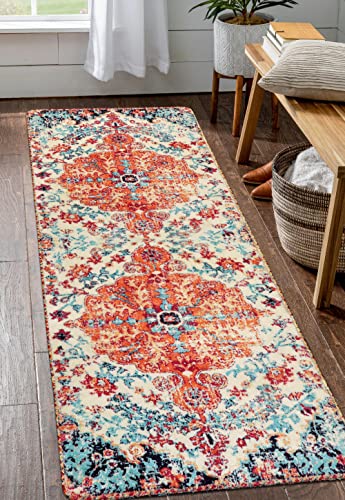 Lahome Bohemian Floral Medallion Runner Rug - 2'8" X 8' Oriental Distressed Hallway Runner Rug Country Vintage Washable Non-Slip Laundry Carpet Soft Low-Pile Indoor Mat For Entryway Bedside Decor #TOP5