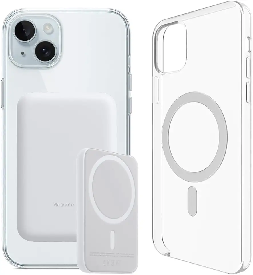 Carregador Portátil + Capa Magnética por Indução Compatível com Magsafe para iPhone 15, 15 Pro Max e 15 Plus (iPhone 15)
