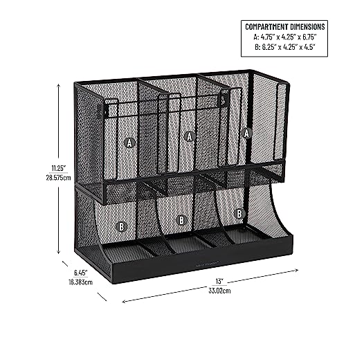 Mind Reader Flume 6つのコンパートメント付き コンディメント&カップ 整理ケース UPMESH-BLK