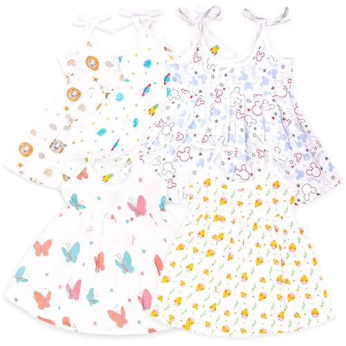 Image of Kidbea Muslin Frock for Baby Girls | Cotton Dress for Newborn Babies | Sleeveless, Tie-Up Shoulders Summer Wear Clothes