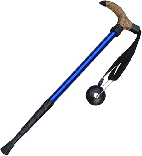 Bastón de senderismo telescópico de aleación de aluminio de 20.5 a 43 pulgadas con mango de madera, amortiguador de resorte, protector de barro,