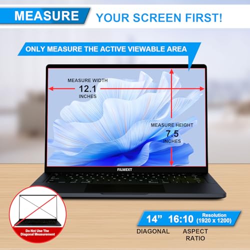 Image of FILMEXT 14 Inch Laptop Privacy Screen, 16:10 Aspect Ratio | Compatible with Lenovo Hp Dell Acer Asus Envy Xps, Removable Anti-Blue Light Glare Anti Spy Laptop Screen Privacy Filter
