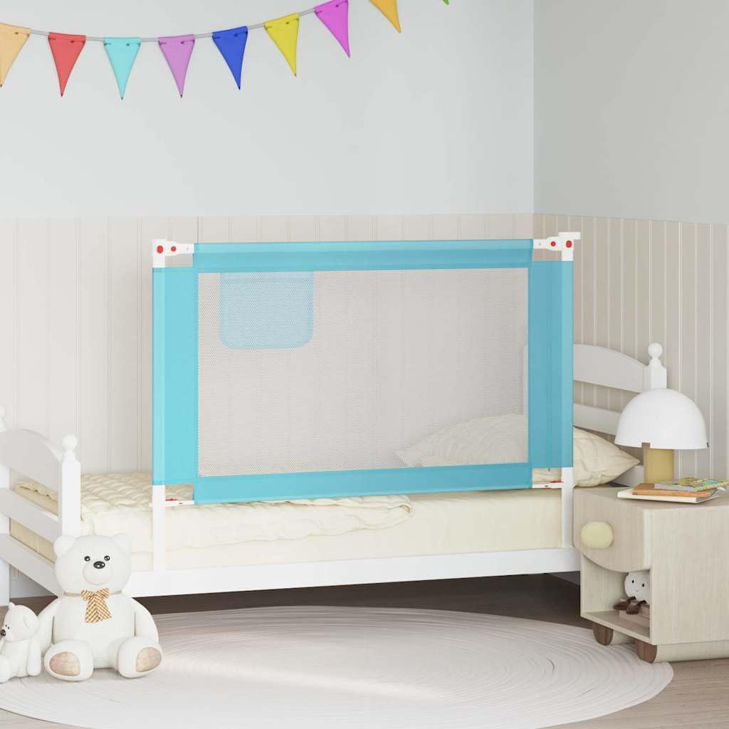 Kleinkind-Bettschutzgitter Blau 120x25 cm Stoff mit Höhenverstellung, Rausfallschutz für Kinderbett, Bettschutzgitter für Babysicherheit und Absturzsicherung im Schlafzimmer
