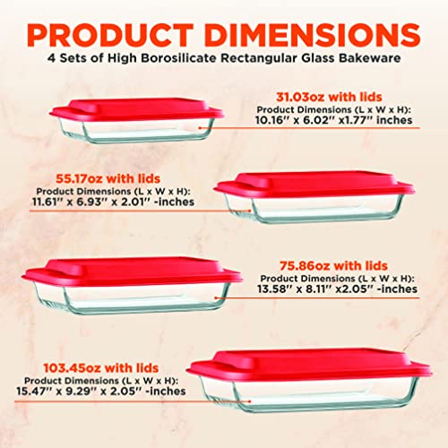 Serenelife Rectangular Glass Bakeware Set - 4 Sets Of High Borosilicate With Pe Lid, Heat-Resistant, Non-Slip Design, Convenient To Use & Easy To Clean, Elegant Design, Color Red- Sl4Pbk10 #TOP1