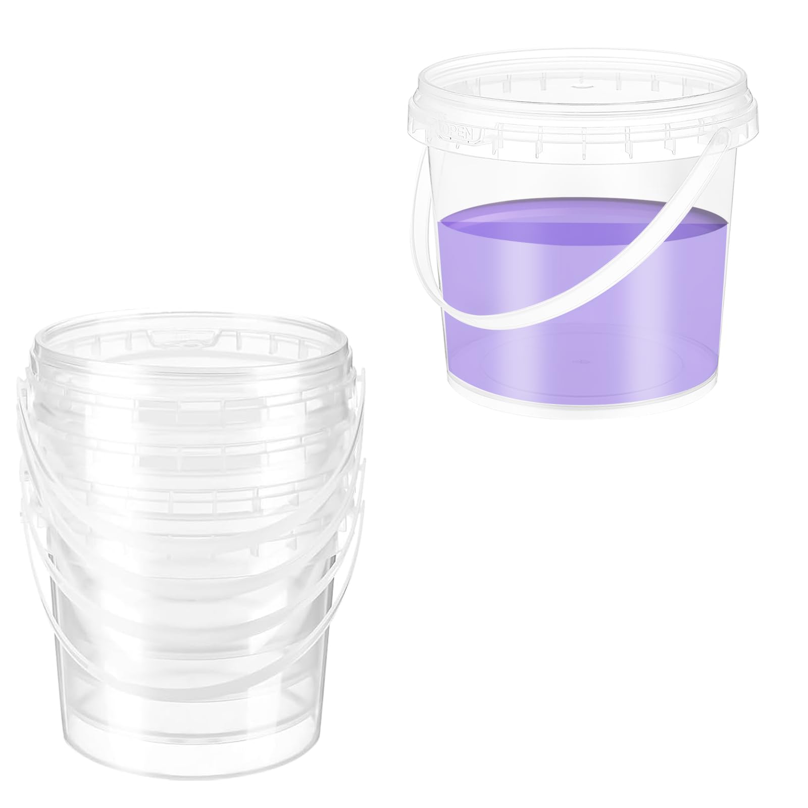 6 Pièces Seau Transparent avec Couvercle,1,5 L Seau de Peinture avec Poignée Récipient en Plastique pour Le Stockage des Résidus de Peinture, de Pigments et de Vernis