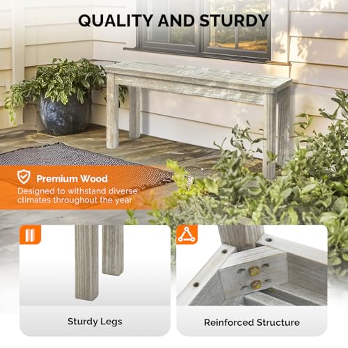 Image of VINGLI Outdoor Wooden Bench, 40 inch Porch Bench Outdoor Backless Garden Bench, Small Outdoor Bench for Deck Patio Entryway (Grey, 40in)