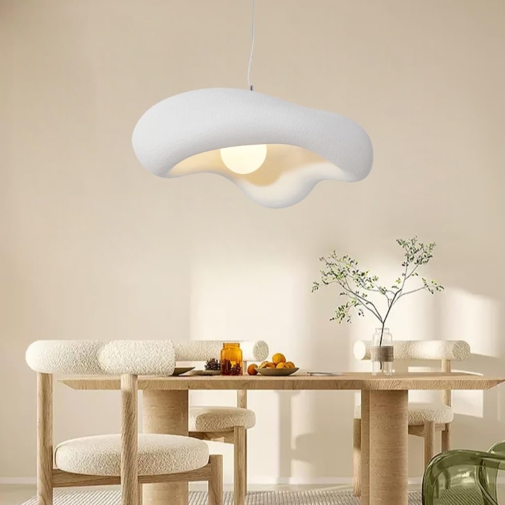 DOCJX Creative Wabi-Sabi Pendant Lights Polystyrene Handmade Chandelier Japanese E27 Height Adjustable Pendant Lamp Shade White for Bedroom Kitchen Island Dining Room Living Room Hanging Lamp(White)