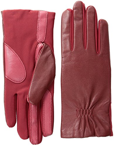 isotoner Women's Stretch Leather Gloves Fleece Lined with Smart Touch Technology, Really Red