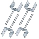 4 x Fence Posts Support, U-Type Pergola Bracket Extenders with Foot-Shaped Concrete Anchors. Heavy-Duty Galvanized Steel Spikes, 4mm Thick. 100 x 100 x 60mm (4" x 4" x 2.3")