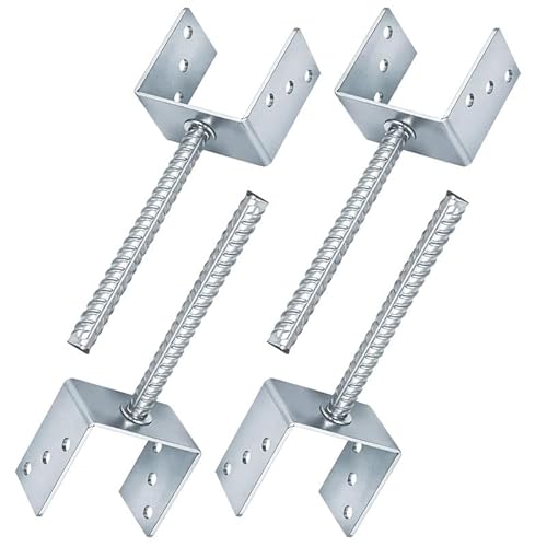4 x Fence Posts Support, U-Type Pergola Bracket Extenders with Foot-Shaped Concrete Anchors. Heavy-Duty Galvanized Steel Spikes, 4mm Thick. 100 x 100 x 60mm (4" x 4" x 2.3")