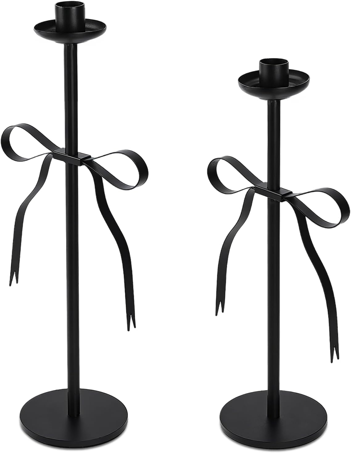 Black Taper Candle Holder Set of 2, Modern Metal Bow Candle Holder for Dining Table Centerpiece, Housewarming Gift, Wedding Decor, Black