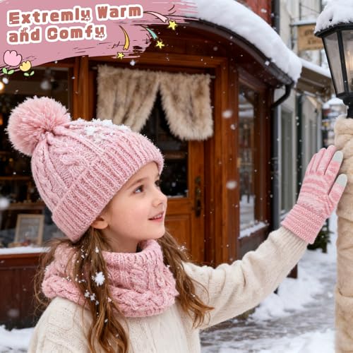 Image of ZOORON Kids Winter Hat Gloves Scarf Set, Girls Boys Hats Beanie with Pom
