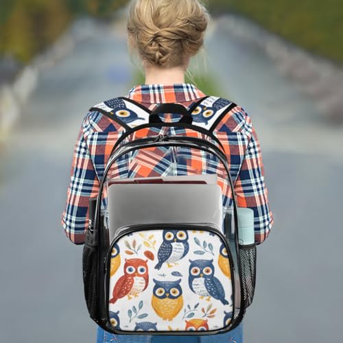 Hand Painted Owls Clear Backpack Stadium Approved PVC Backpacks for Adults Heavy Duty Clear Bag for Work Security Travel College3
