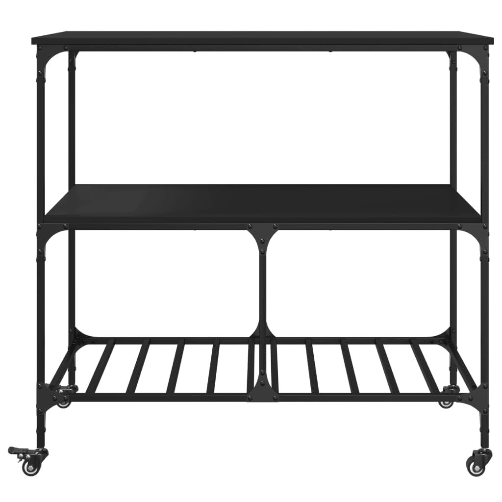 vidaXL Carrito de Cocina, Estante de Almacenaje, Carro de Servicio Comida, Carrito para Salón Baño Estudio, Madera de Ingeniería Negro