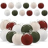 Syhood 12 Pcs Boho Farmhouse Christmas Ball Ornaments 2.36 Inch Crochet Jute String Ball Neutral Rustic Christmas Tree Hanging Ornament for Xmas Tree Holiday Decoration(Red Green Cream White)