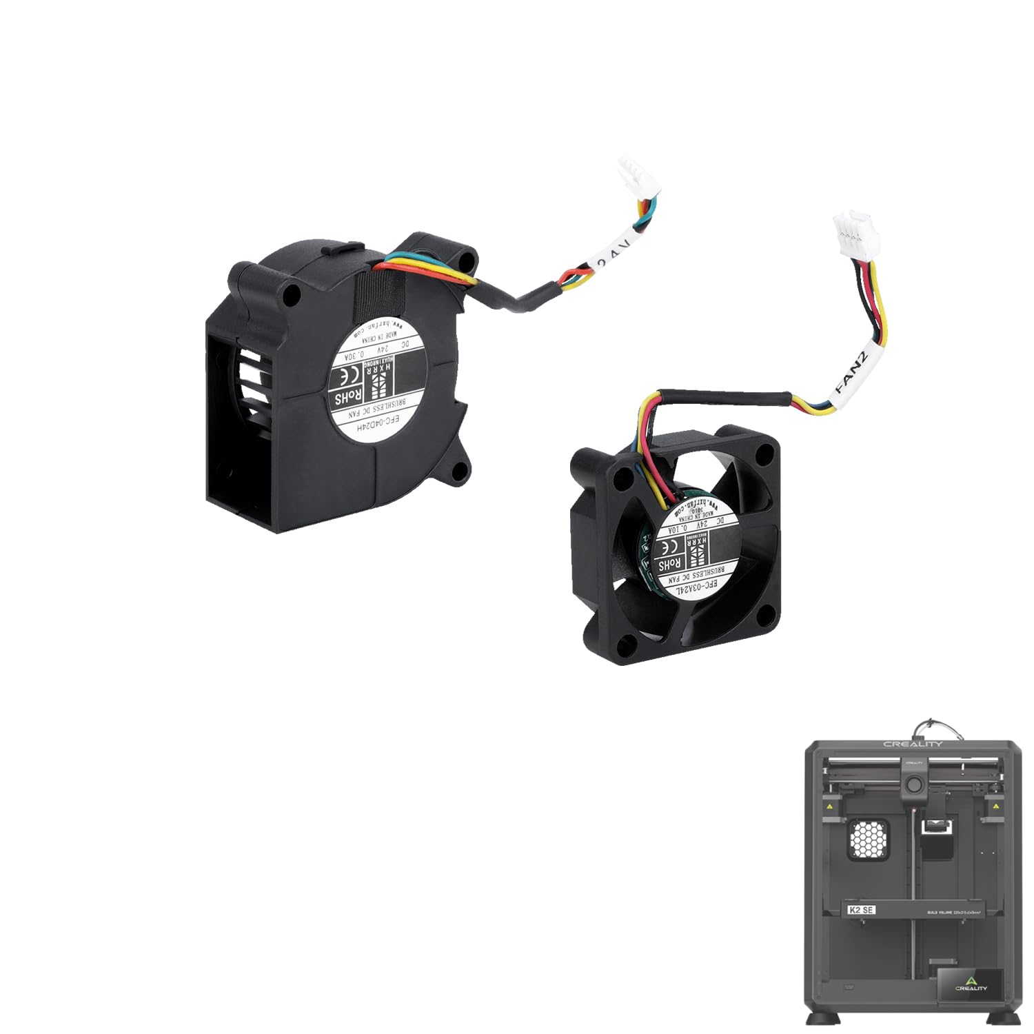 Creality K2 SE Fan Set (2PCS) - Original Replacement 3D Printer Accessories Heat Break Fan (3010 24V) & Part Cooling Fan (4020 24V)-picture-13