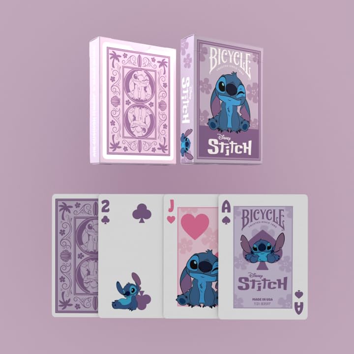 Image of Bicycle Disney Stitch Playing Cards - Purple Edition, Official Disney Collectible Deck, Premium Quality Poker‑Size Card Deck for Family Game Night,Travel Activities, and Collectors