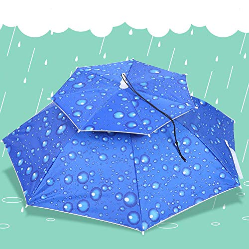 77cm Paraplu Hoed, Outdoor Hoofddeksels Paraplu met Zonnebrandcrème Winddicht Tuinieren Zonnescherm Op het Hoofd Gemonteerde Paraplu Top Opvouwbare Hoed Paraplu voor Volwassenen en Kinderen(Blauw) - Image 3