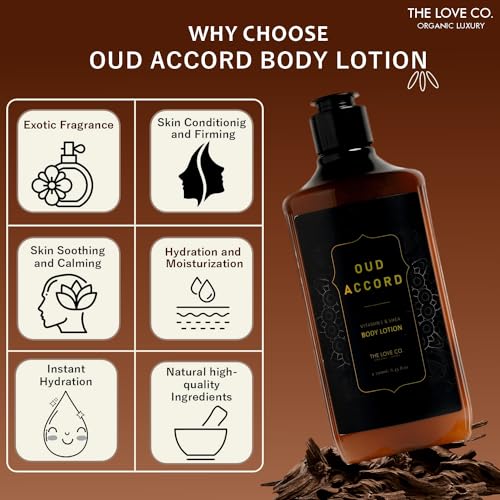 Image of THE LOVE CO. Oud Accord Body Lotion - Deep Hydration for Dry skin with Natural Oils & Shea Butter for Daily Skin Care - Intense Moisture Vitamin E Enriched - 250ml each Pack of 2