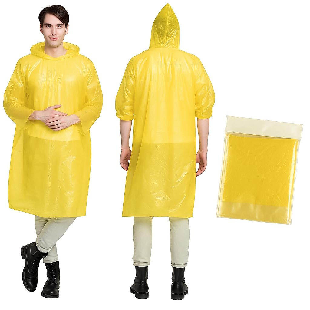 WATERPROOF RAIN PONCHO WITH HOOD – LIGHTWEIGHT, REUSABLE, PORTABLE | UNISEX RAINCOAT | ADJUSTABLE DRAWSTRING | FULL SLEEVES | PACK OF 6 |FOR TRAVEL, CAMPING, HIKING, FISHING & EMERGENCY USE-image-6