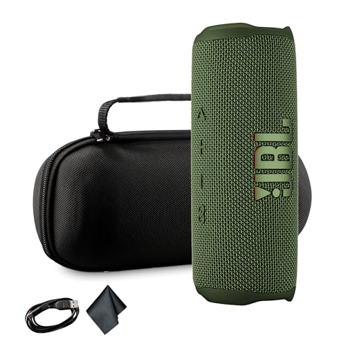 JBL Flip 6 Portable Wireless Speaker | Deep Bass Sound, IP67 Waterproof Rating | Bluetooth Audio for Outdoor, Travel, Beach, Hiking, and Home Use (Green) with Travel Case + Microfiber Cloth