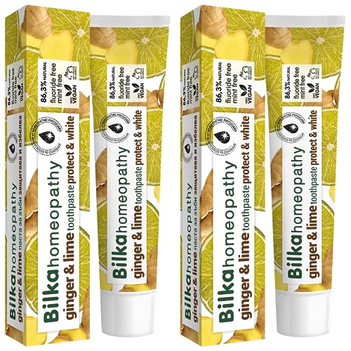 Bilka Homeopathy Ingwer & Limette Zahnpasta, Natürlicher Schutz für die Mundhöhle, Fluoridfrei, Mentholfrei, Zuckerfrei, 2x75ml
