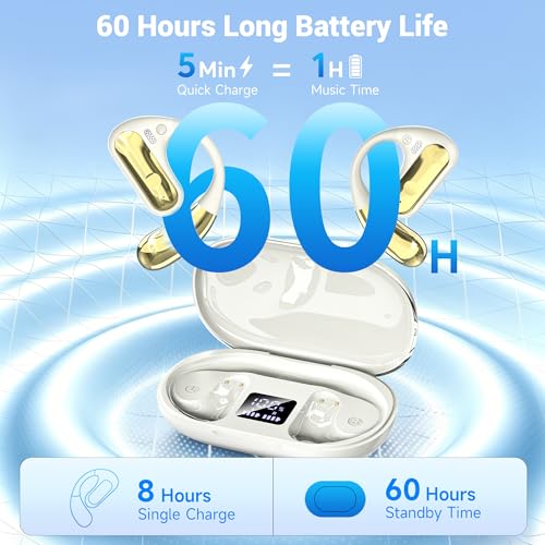 Image of CoolJumper Open Ear Bluetooth 5.4 Headphones with Ear Hooks, 16.2mm Large Driver, 60H Total Playtime LED Digital Charging Case, IPX7 Waterproof, ENC Clear Call Sports Earbuds for Running Gym Commute