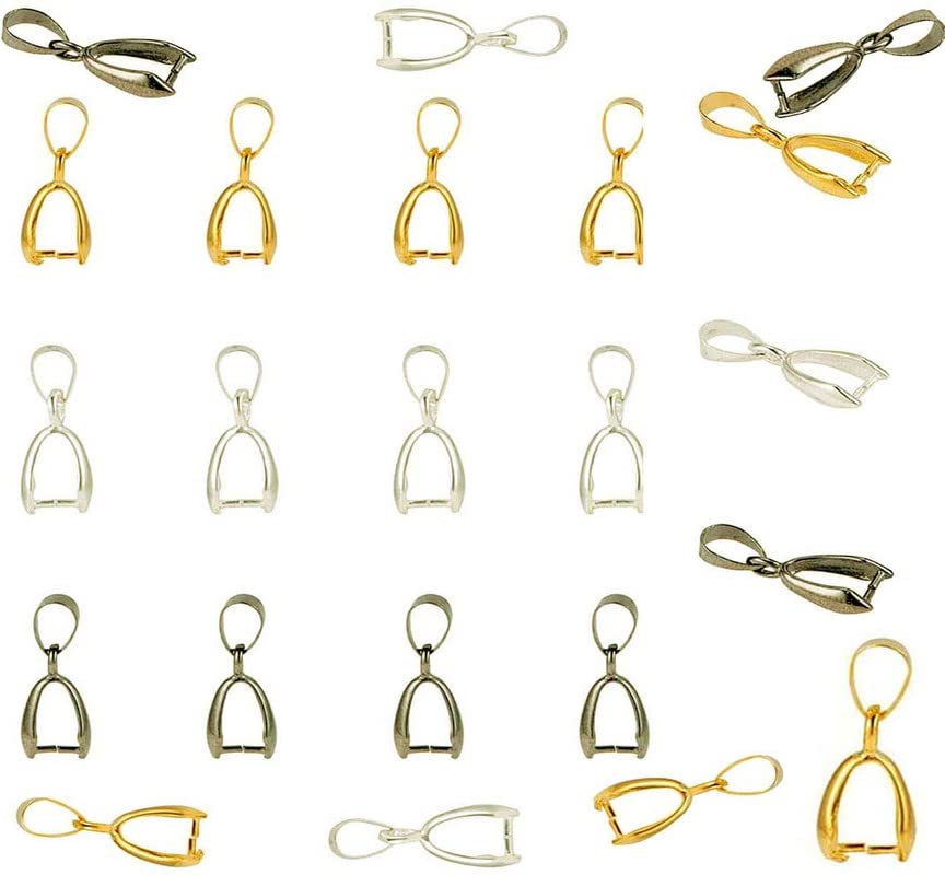 DIY Crafts 20 Pcs, Gold, Brass Pinch Bails Pinch Clip Bail Clasp Dangle Charm Bead Pendant Connector Findings for Pendants Necklace Jewelry DI(20 Pcs, Gold)