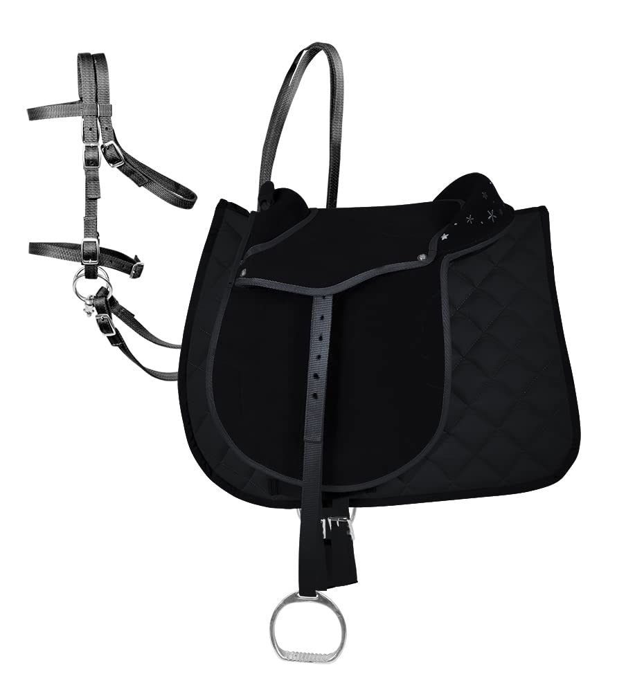 PFIFF 102292 Sattel-Set Komplettausstattung für Ponys und Holzpferde/Plüschpferde, Schwarz