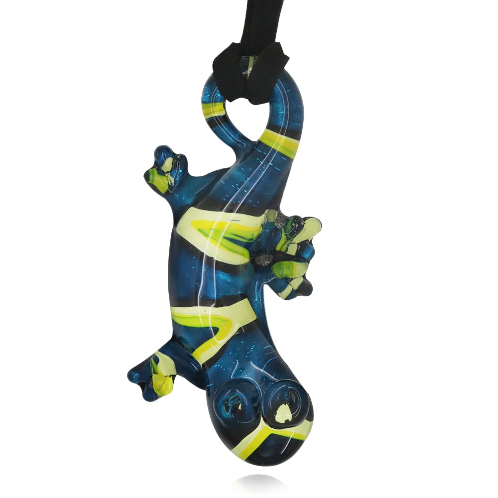 925 925Collections JewelryHand Blown Glass Yellow And Blue Color Gecko Pendant Necklace 16"-18"