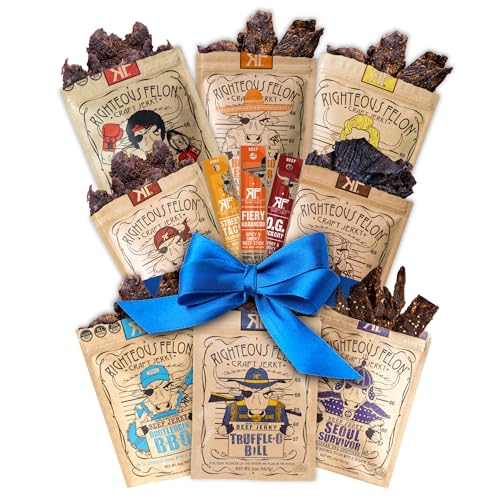 Righteous Felon Beef Jerky & Meat Sticks Variety Pack - Father's Day Jerky Sampler for Dad - Gluten Free Beef Jerky Snack Packs - High Protein, Keto, Low Sugar - Gifts for Men - 11 Pack Sampler