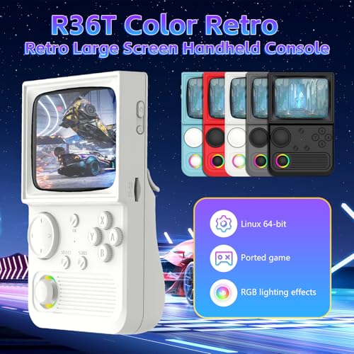 Image of R36T Retro Game Console, Handheld Game Console with 3.5in IPS HD Screen, Video Game Consoles Supports WiFi Networked Fighting and OTG, 3500mAh Battery, 64GB TF Card, White