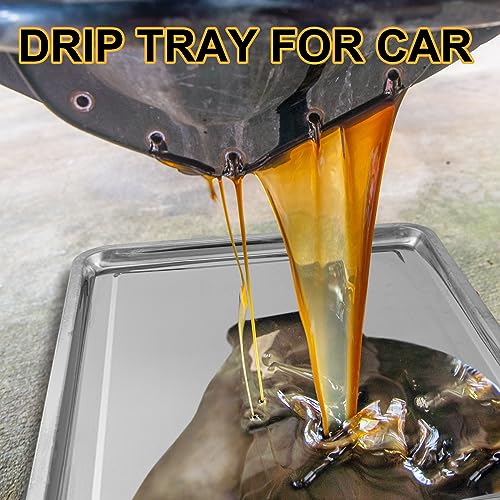 Datanly 2 Pcs Stainless Steel Oil Drip Pan for Under Car 27.6 x 19.7 Inch Automotive Oil Change Pan Silver Rust Resistant Motorcycle Drip Tray Replacement Tray for Garage Floor