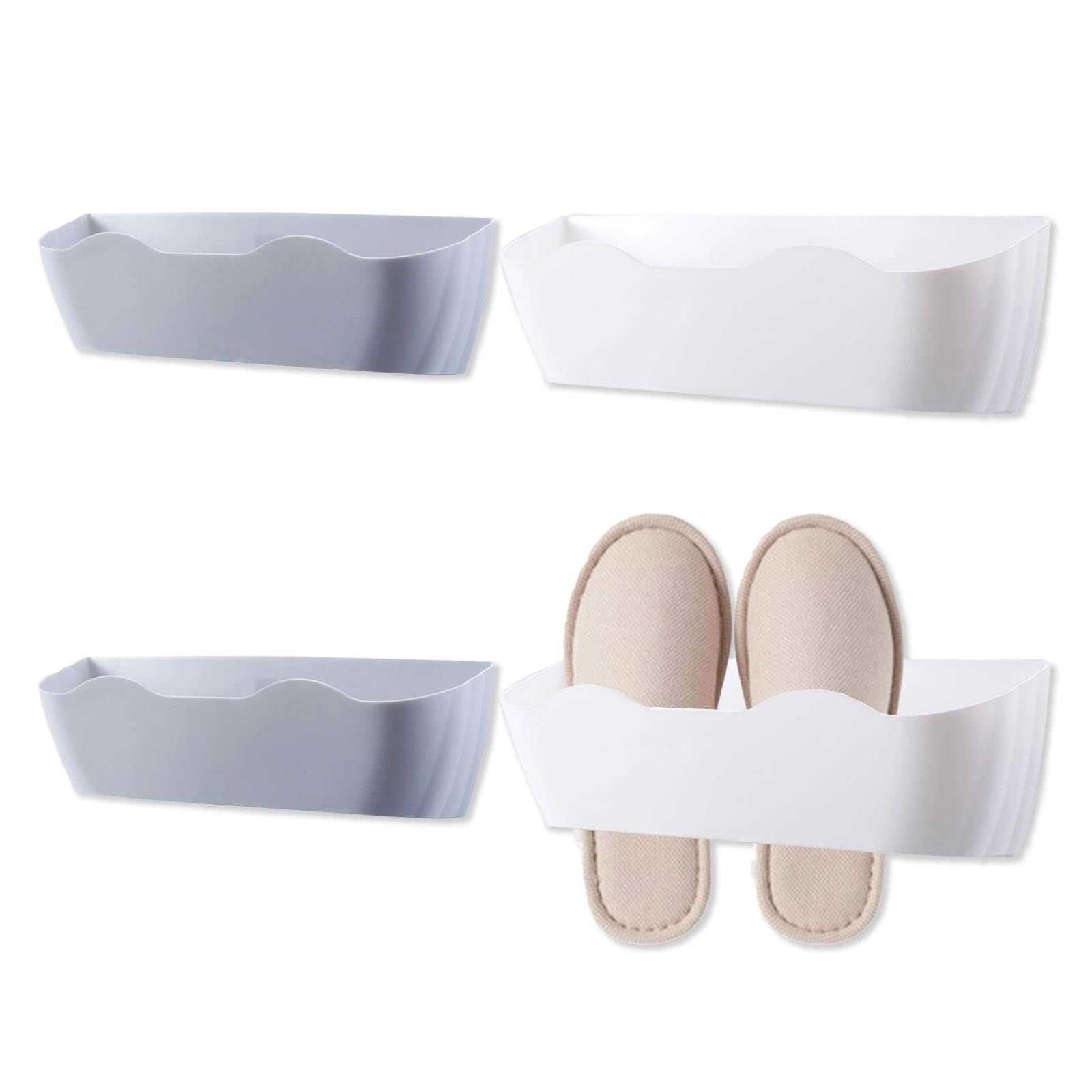 4 Stück Schuhregal Wand Wohnmobil, Schuhorganizer Camping Wandmontage, Wohnmobil Schuh Organizer, Schuhregal zur Wandmontage, für Camping, Kleiderschrank (Weiß, Grau)
