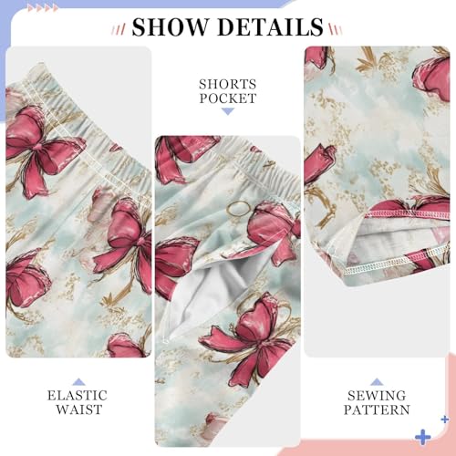 Pink Bow Golden Ribbon Pajama Pants Long Sleep Pant Soft PJ Bottoms Sleepwear4