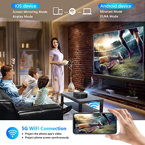 Native 1080P 5G WiFi Bluetooth Projector, AILESSOM 20000LM 450" Display Support 4K Movie Projector, High Brightness for Home Theater and Business, Compatible with iOS/Android/TV Stick/PS4/HDMI/PPT/USB
