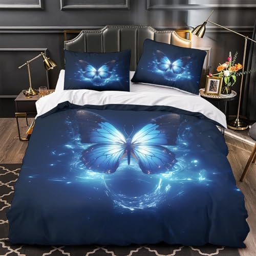 Housse de couette papillon bleu fermeture éclair anti-allergie parure douce - 2